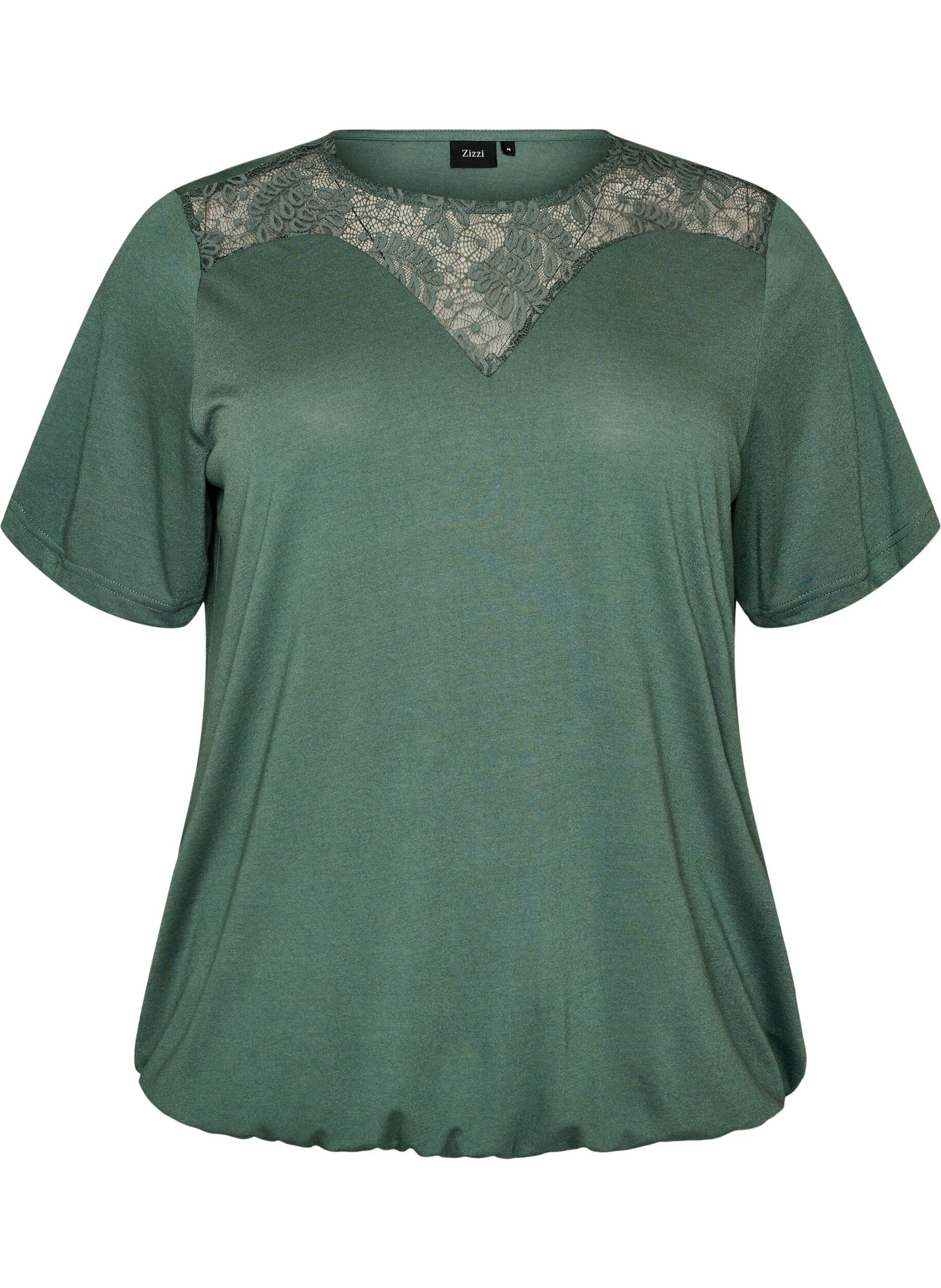 ZizziBlouse avec empi&egrave;cement en dentelle et manches ballon, Vert, Packshot image number 0