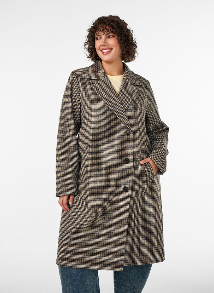 Manteau mi-long &agrave; carreaux, Marron, Model image number 1