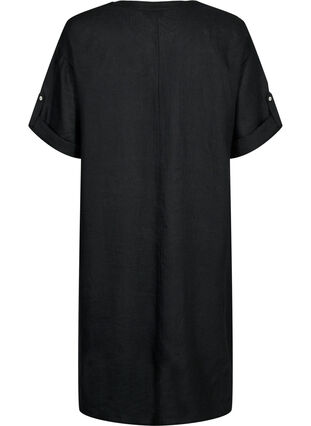 Robes à manches courtes en 100% lin, Black, Packshot image number 1