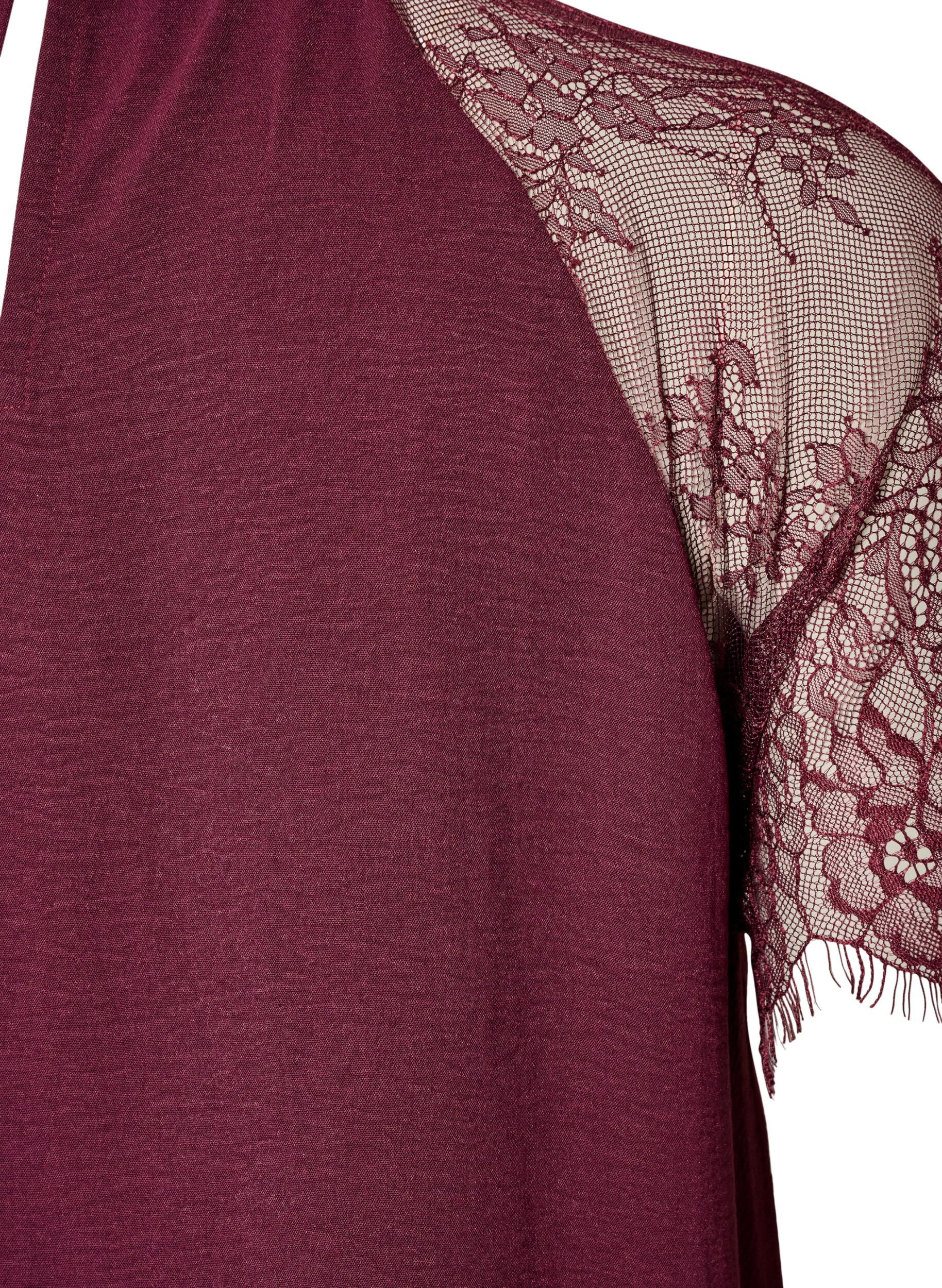 ZizziBlouse &agrave; col montant avec manches courtes en dentelle, Bordeaux, Packshot image number 3