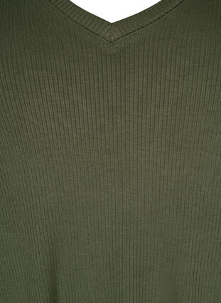 T-shirt en viscose côtelé avec col en V, Thyme, Packshot image number 2