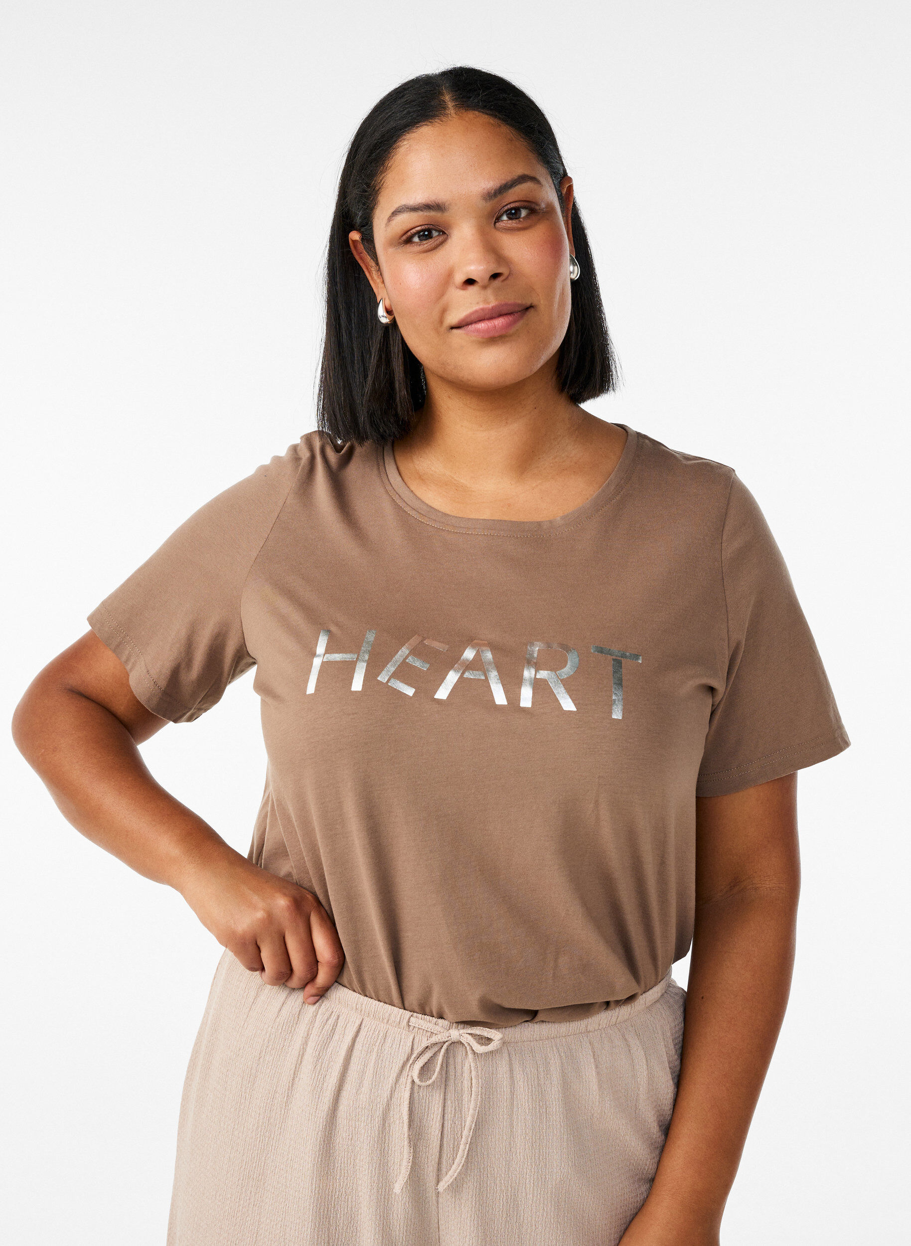 T-shirt imprim&eacute;, Marron, Model
