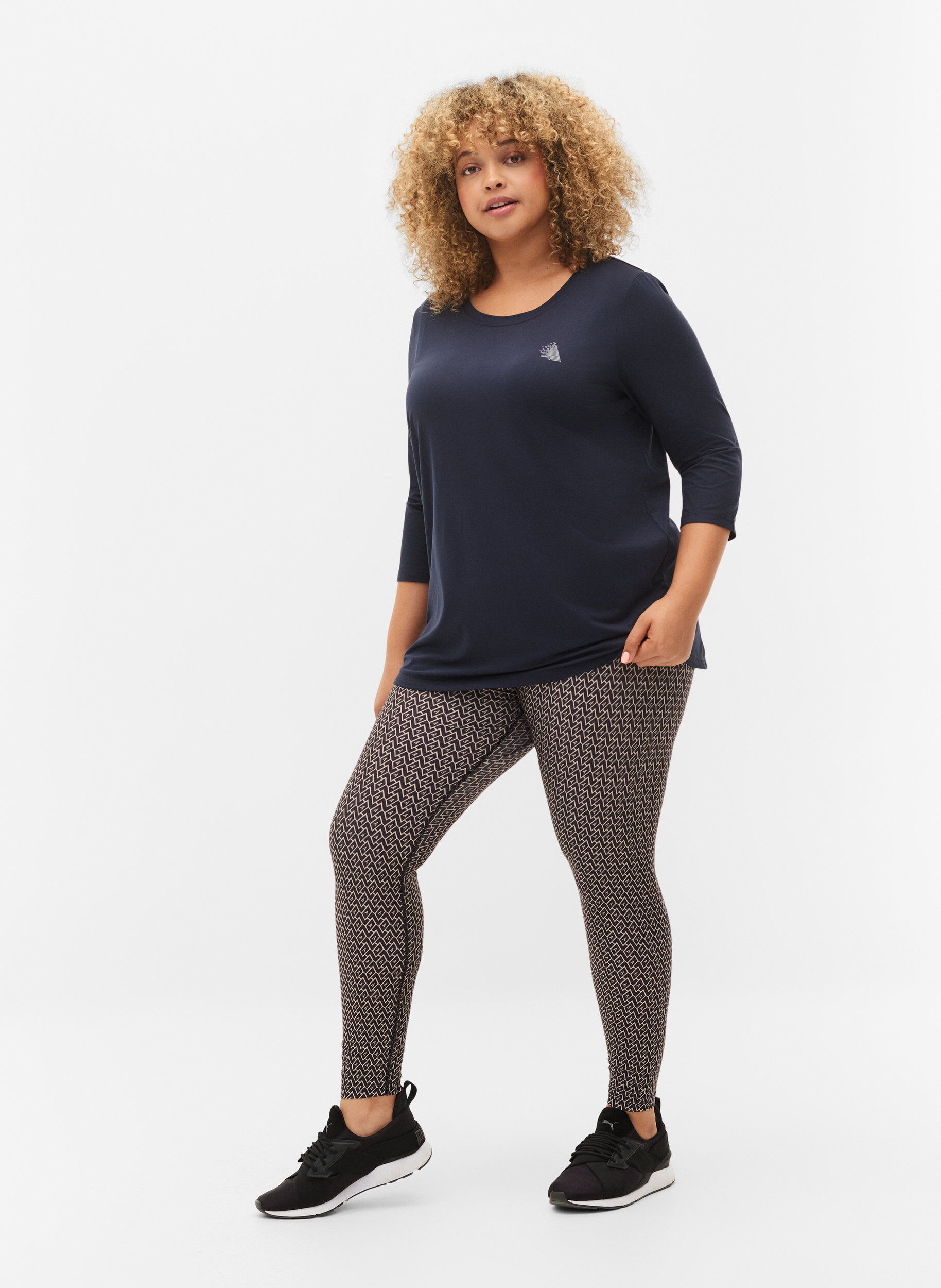 Zizzi Top d'entra&icirc;nement &agrave; manches 3/4, Bleu, Model image number 1