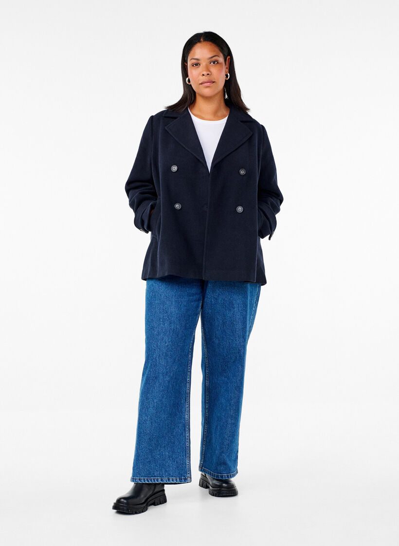 Manteau court en laine et avec poches, Dark Navy, Model image number 3