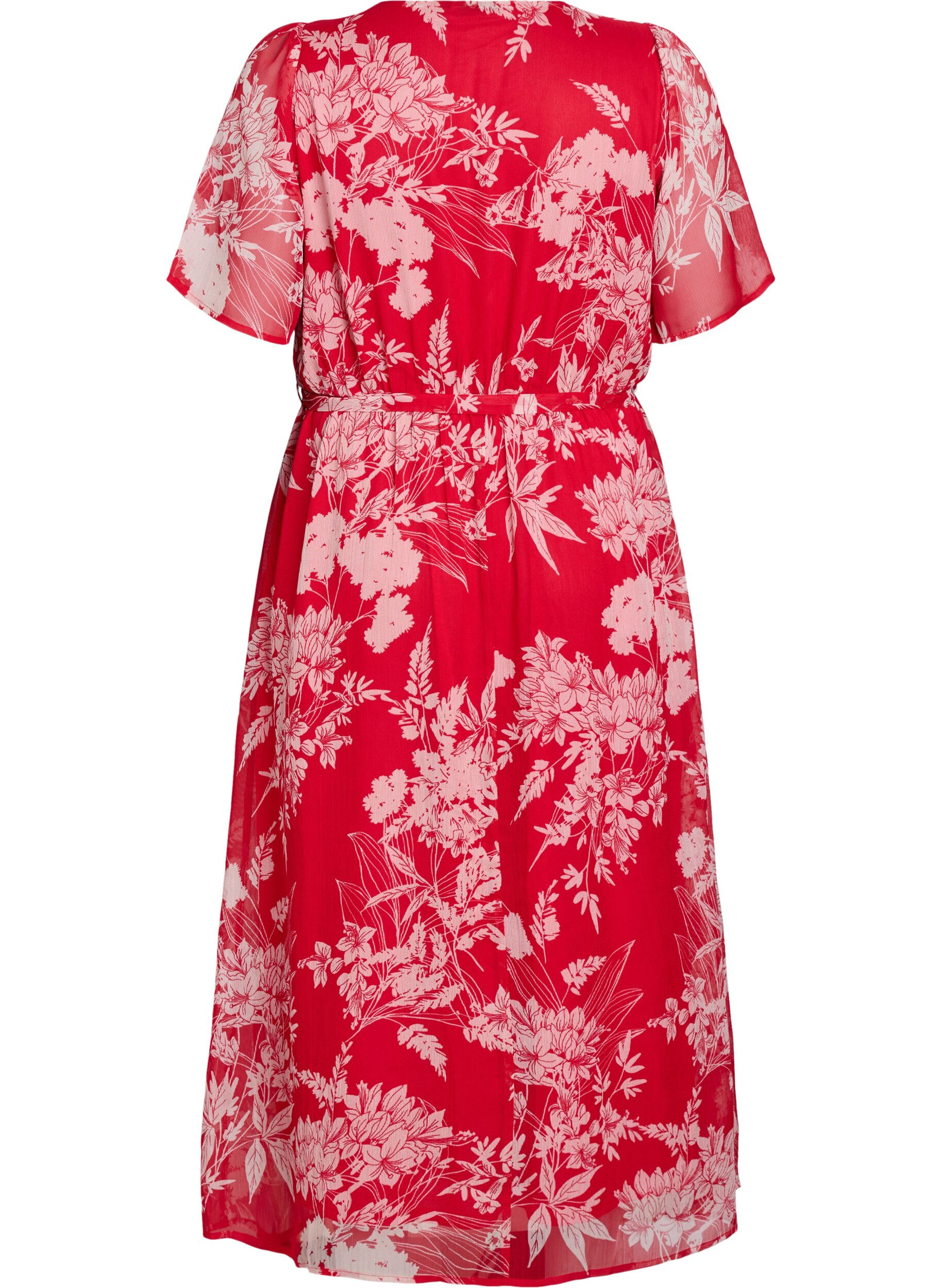Zizzi Longue robe en mousseline &agrave; imprim&eacute; floral, Red Flower AOP, Packshot image number 1