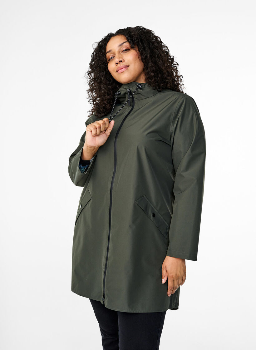 Veste de pluie avec poches et capuche, Vert, Model image number 0