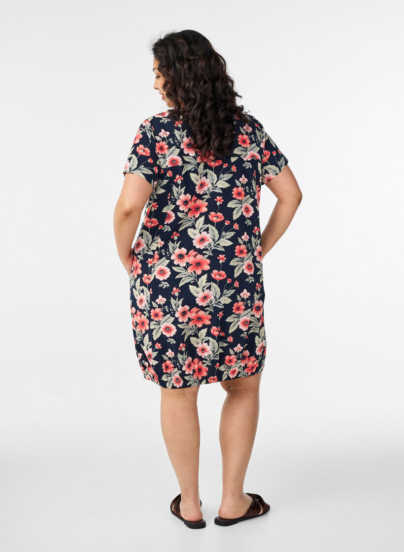 Robe en coton &agrave; manches courtes avec imprim&eacute;, Bleu, Model image number 2