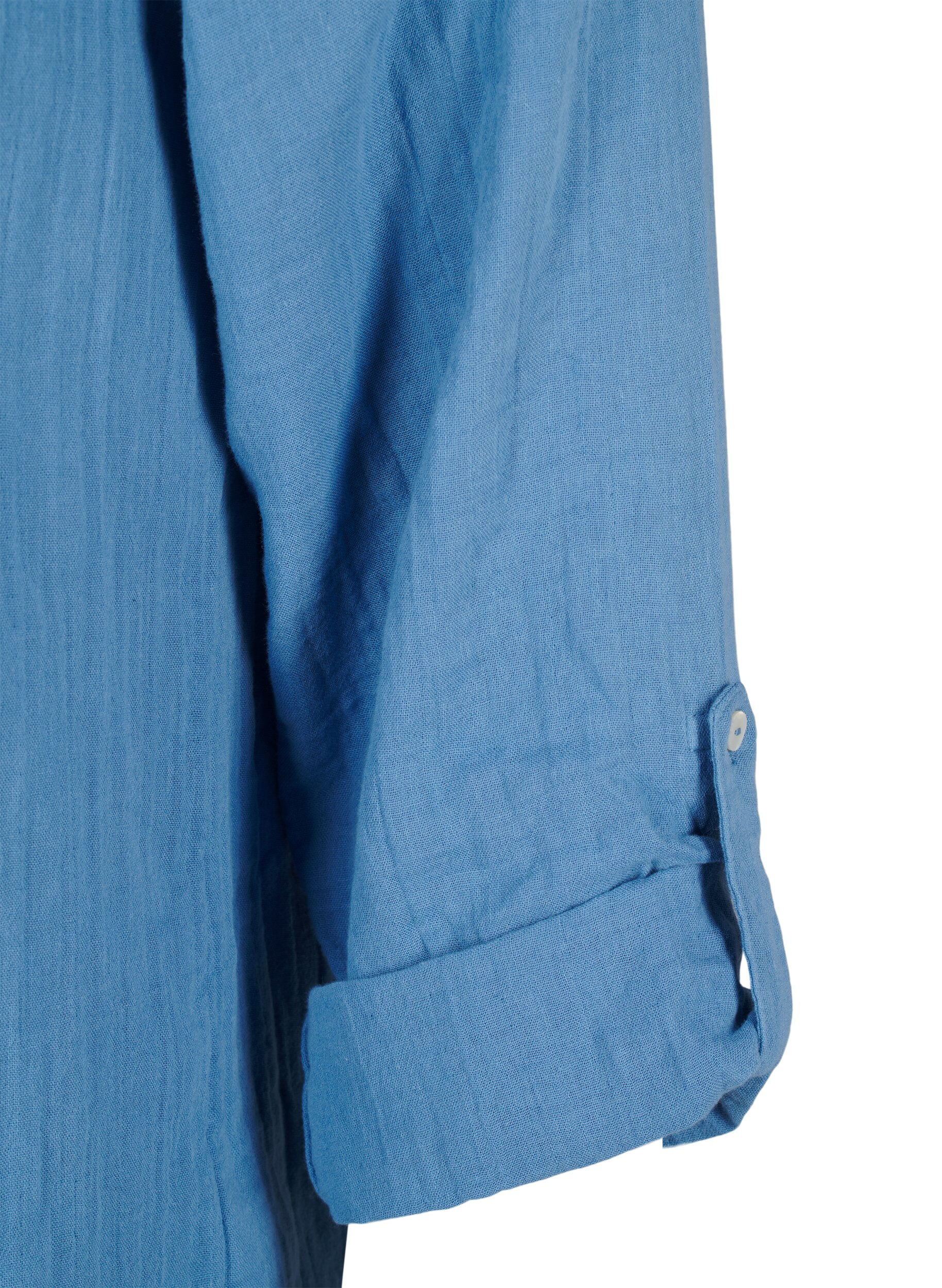 Zizzi Chemisier en coton &agrave; broderie anglaise et manches 3/4, Riverside, Packshot image number 3