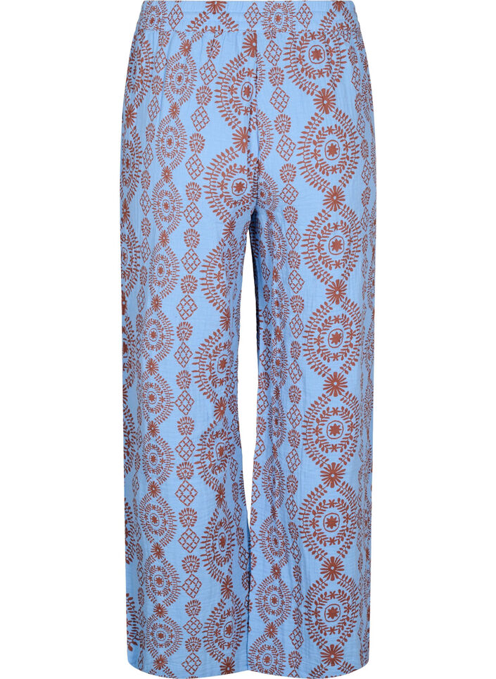 Pantalon ample en mousseline de coton &agrave; motif, Bleu Clair, Packshot image number 1