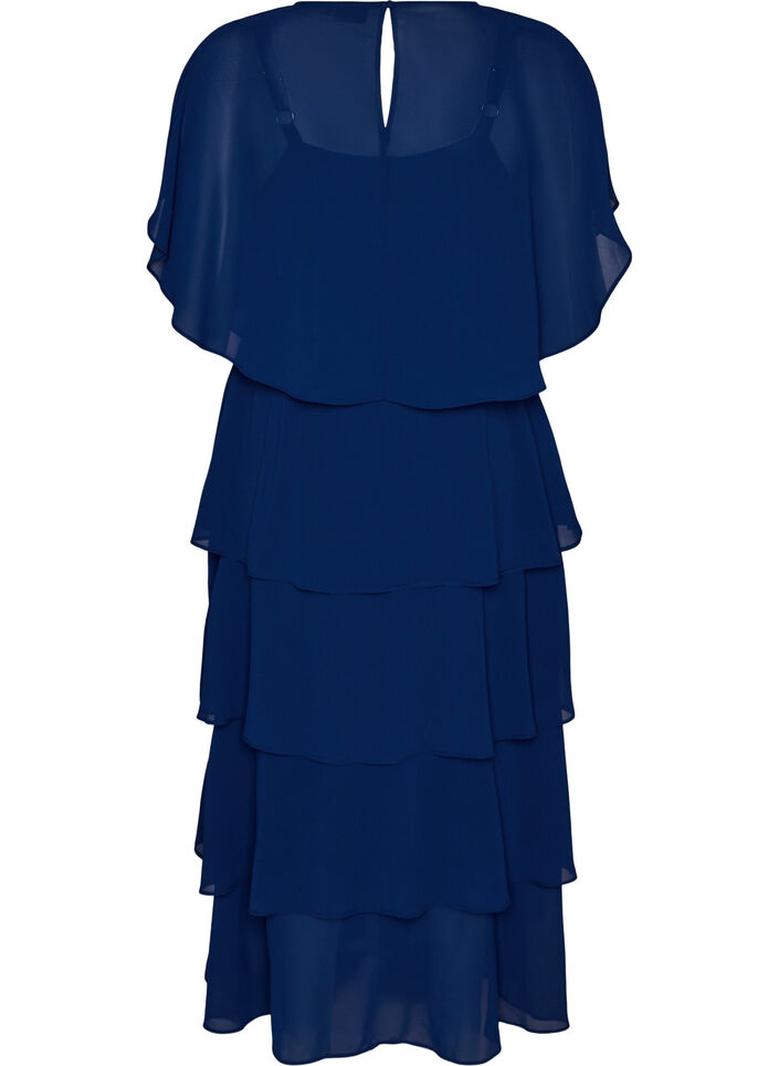 Robe maxi avec plusieurs couches de volants et cape amovible, Bleu, Packshot image number 1