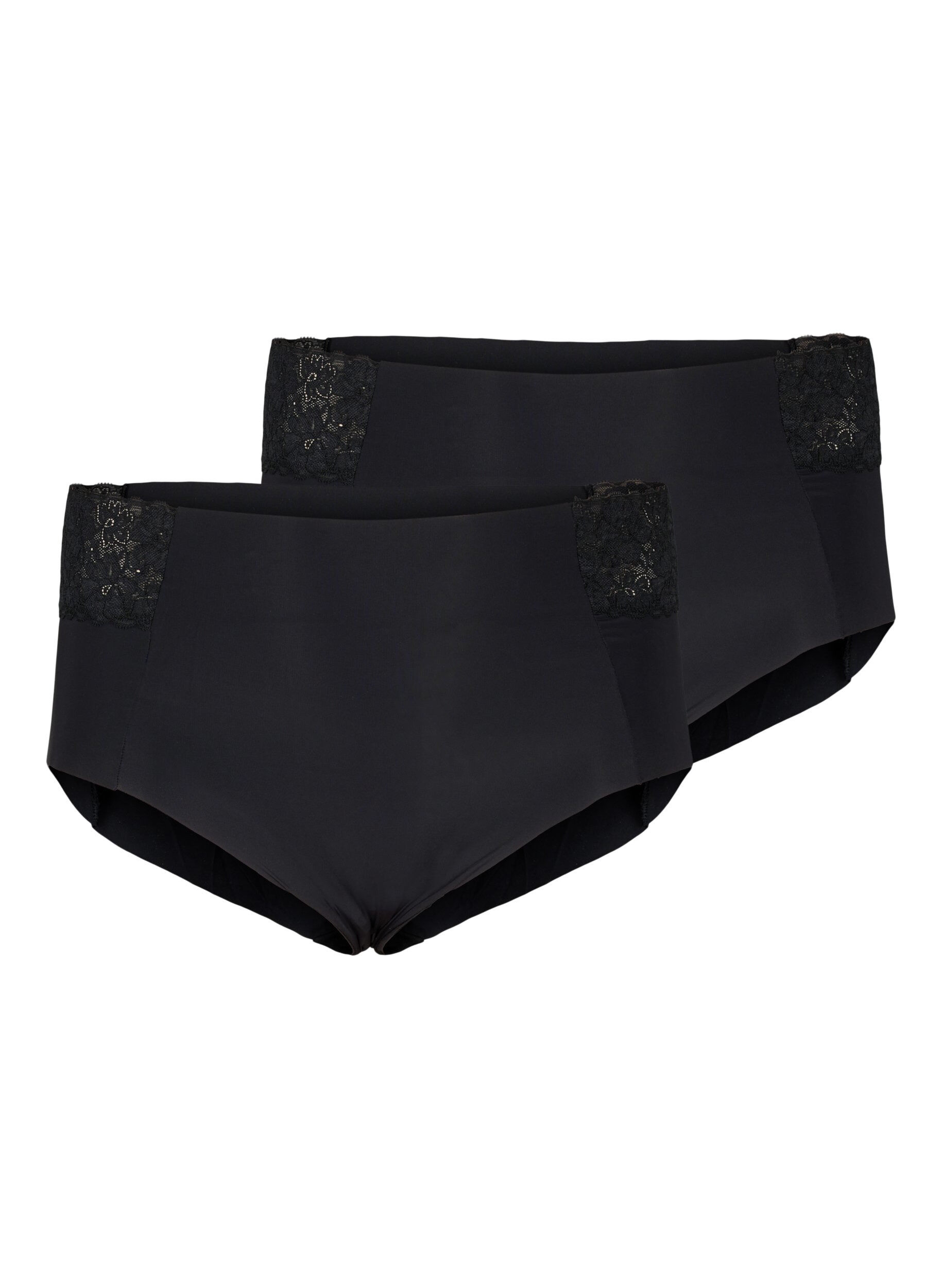 Zizzi 2-pack de culottes avec dentelle et taille r&eacute;guli&egrave;re, Black, Packshot image number 0