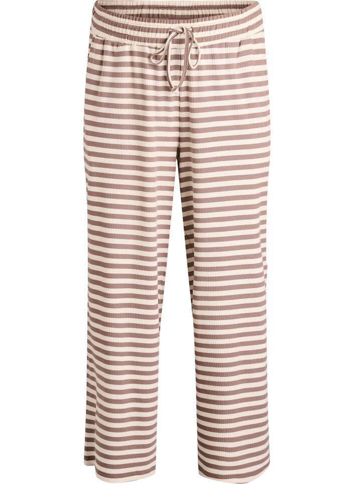 Pantalon de pyjama ray&eacute; &agrave; taille haute et coupe ample, Beige, Packshot image number 0
