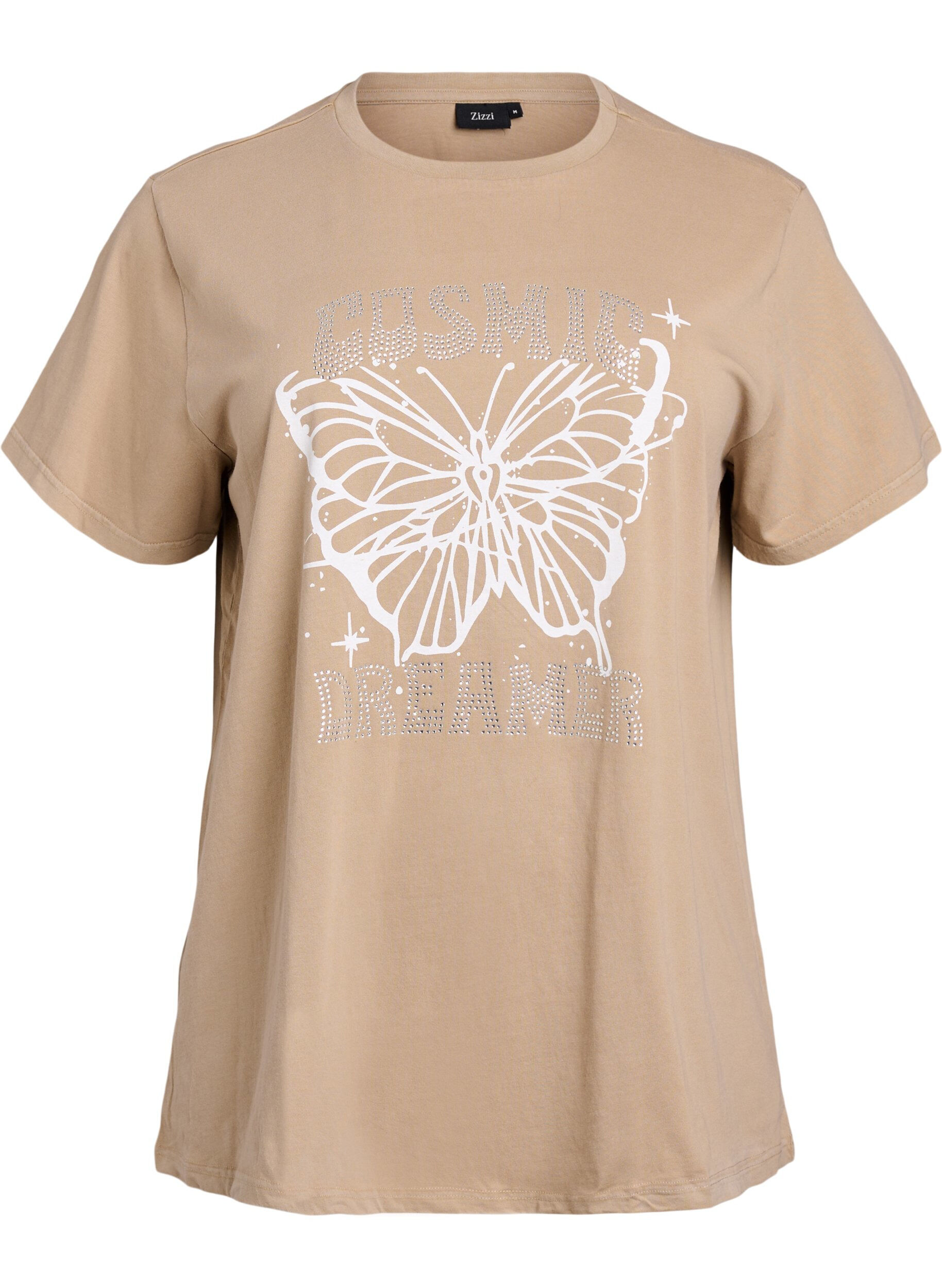 T-shirt en coton biologique avec des strass et un motif de papillon