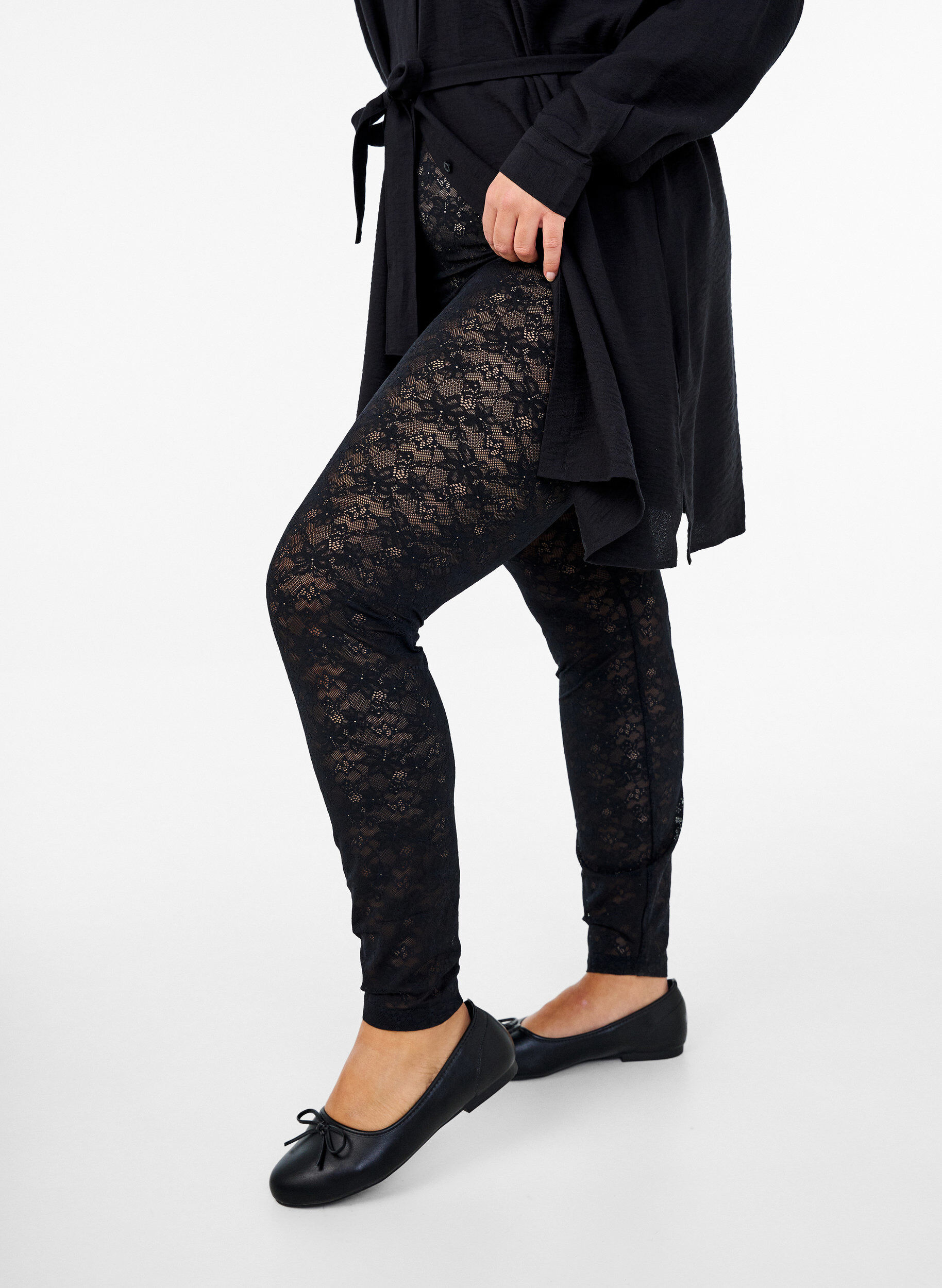 Zizzi Legging en dentelle, Noir, Model image number 0