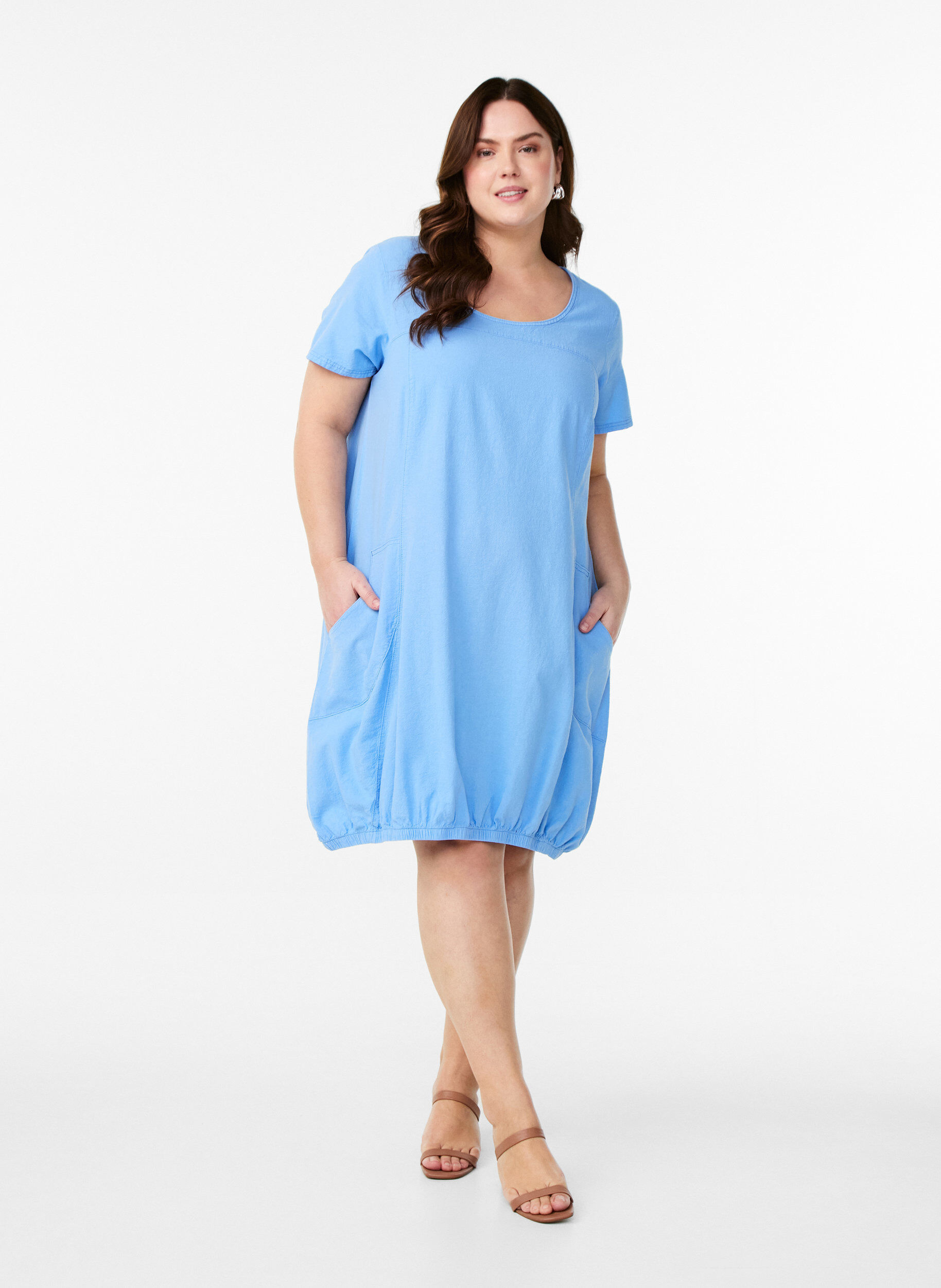 ZizziRobe en coton &agrave; manches courtes, Bleu Clair, Model image number 1
