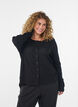 Cardigan en coton biologique avec broderie ajour&eacute;e, Noir, Model image number 0