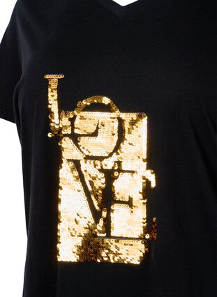 T-shirt à paillettes en coton, Black w. Love, Packshot image number 2