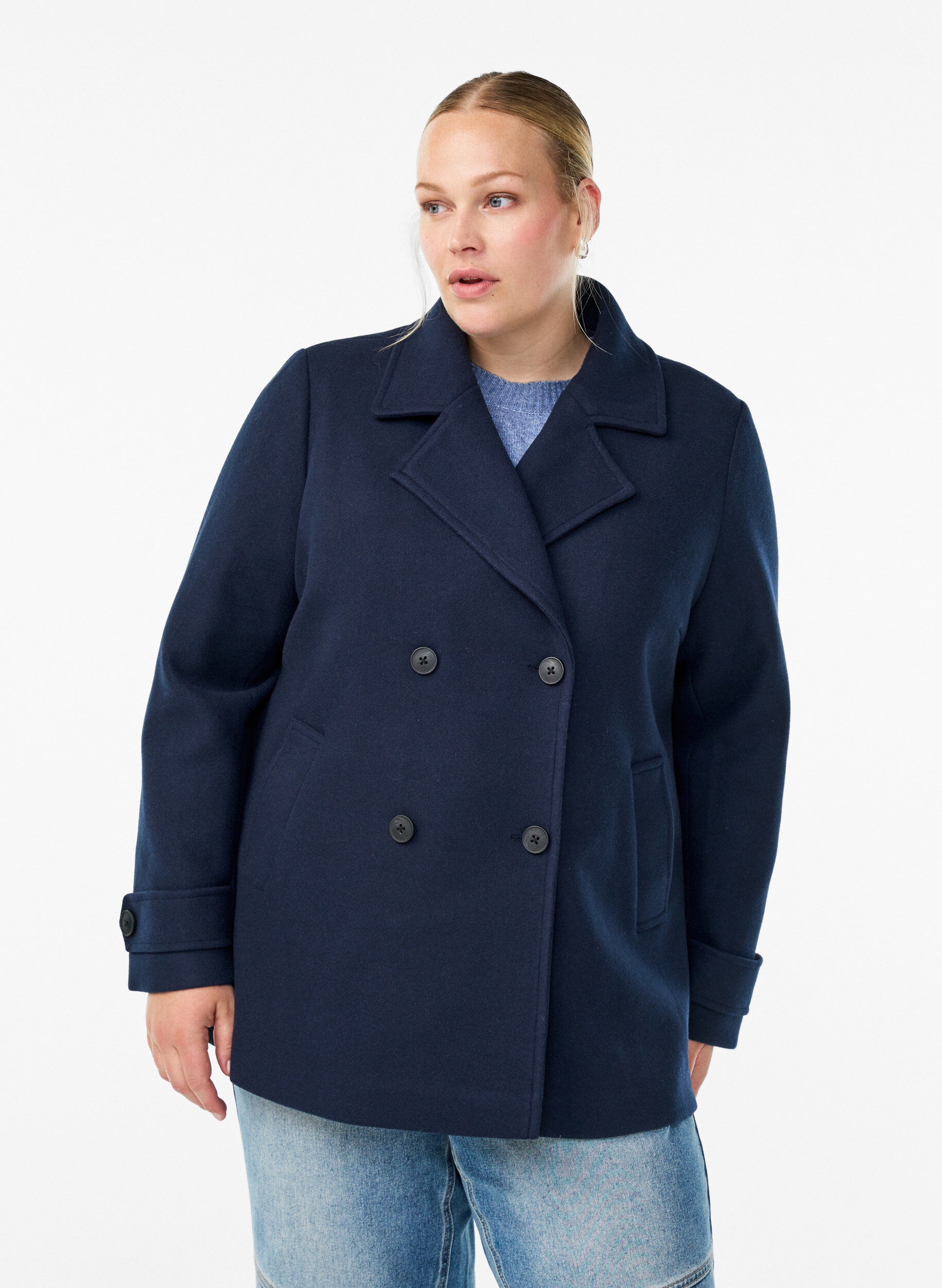 ZizziManteau court &agrave; boutonnage crois&eacute;, Bleu, Model image number 0
