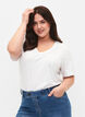T-shirt basique &agrave; manches courtes et col en V, Blanc, Model image number 0
