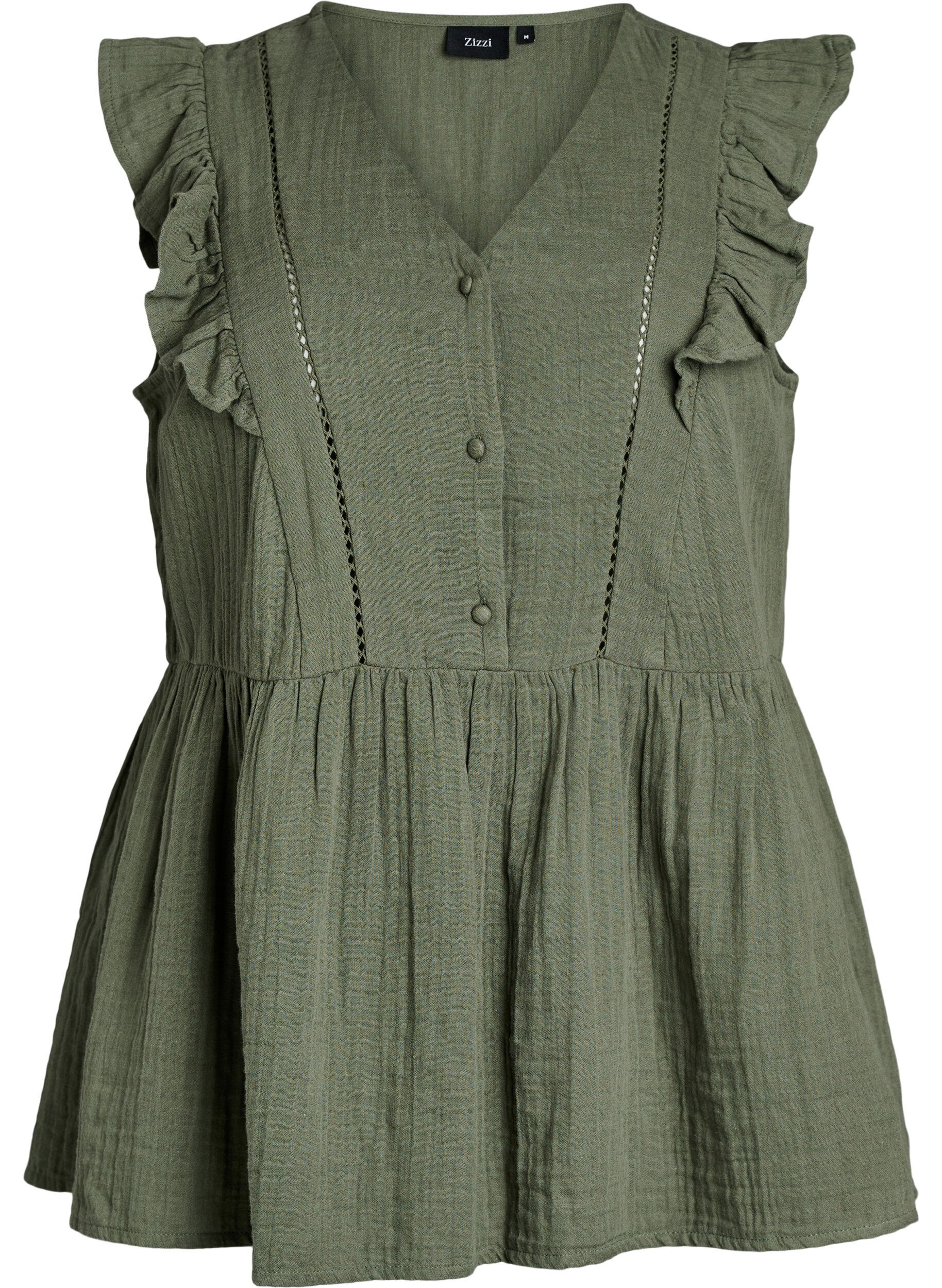 Blouse sans manches en mousseline de coton avec volants