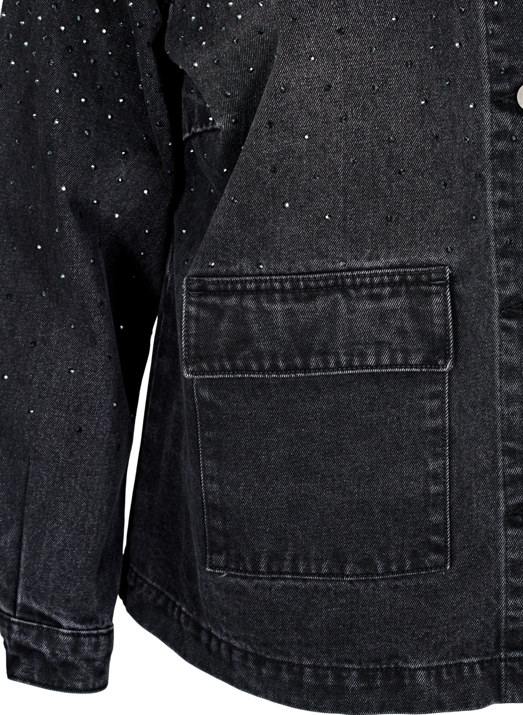 Zizzi Veste en jean avec strass et grandes poches avant, Gris, Packshot image number 3