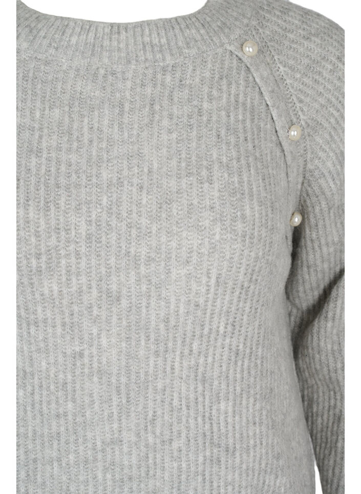 Pull en maille mélangée avec boutons en perle, Light Grey Melange, Packshot image number 2