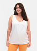 Top en coton avec col rond et bordure en dentelle, Bright White, Model image number 0