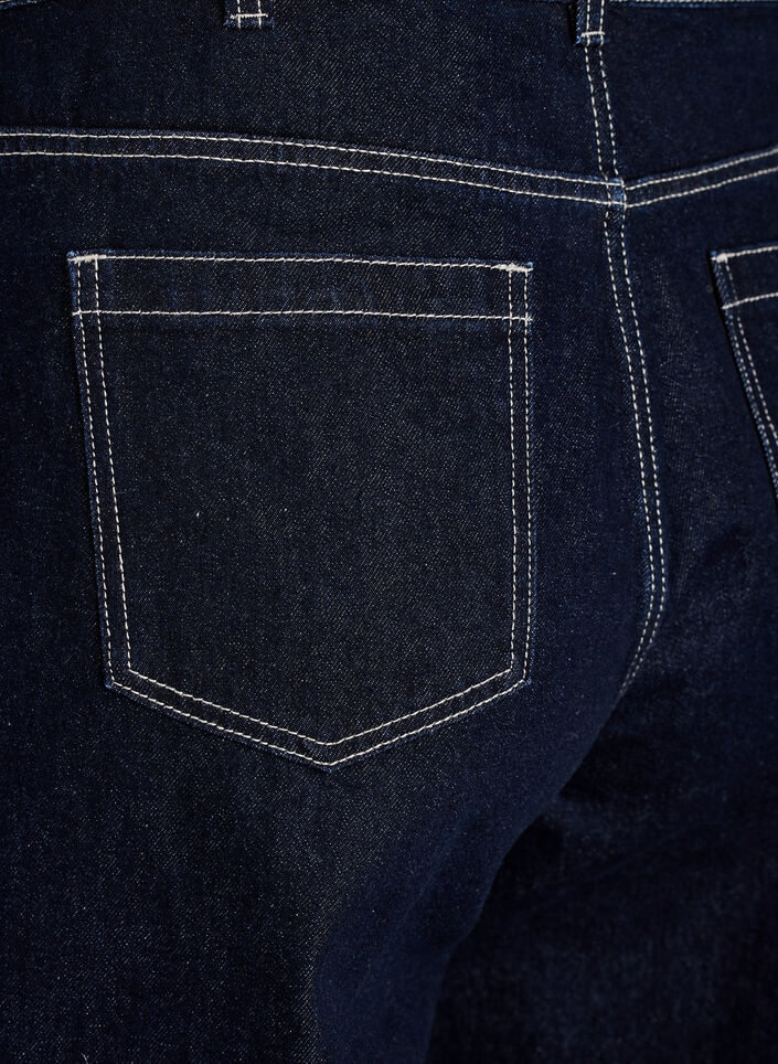 Jean coupe large avec de larges revers et surpiq&ucirc;res contrastantes, Bleu, Packshot image number 3