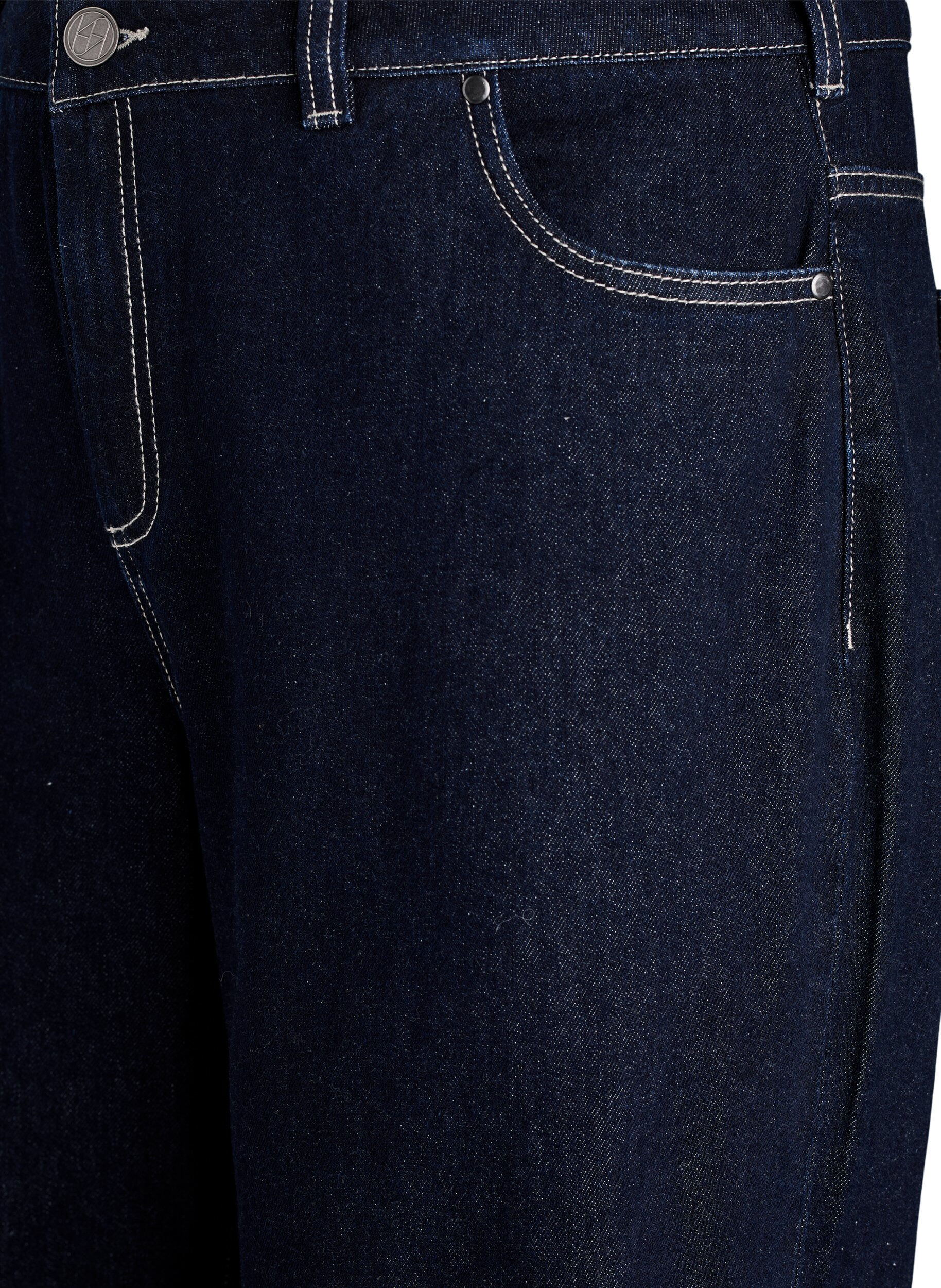 ZizziJean coupe large avec de larges revers et surpiq&ucirc;res contrastantes, Bleu, Packshot image number 2