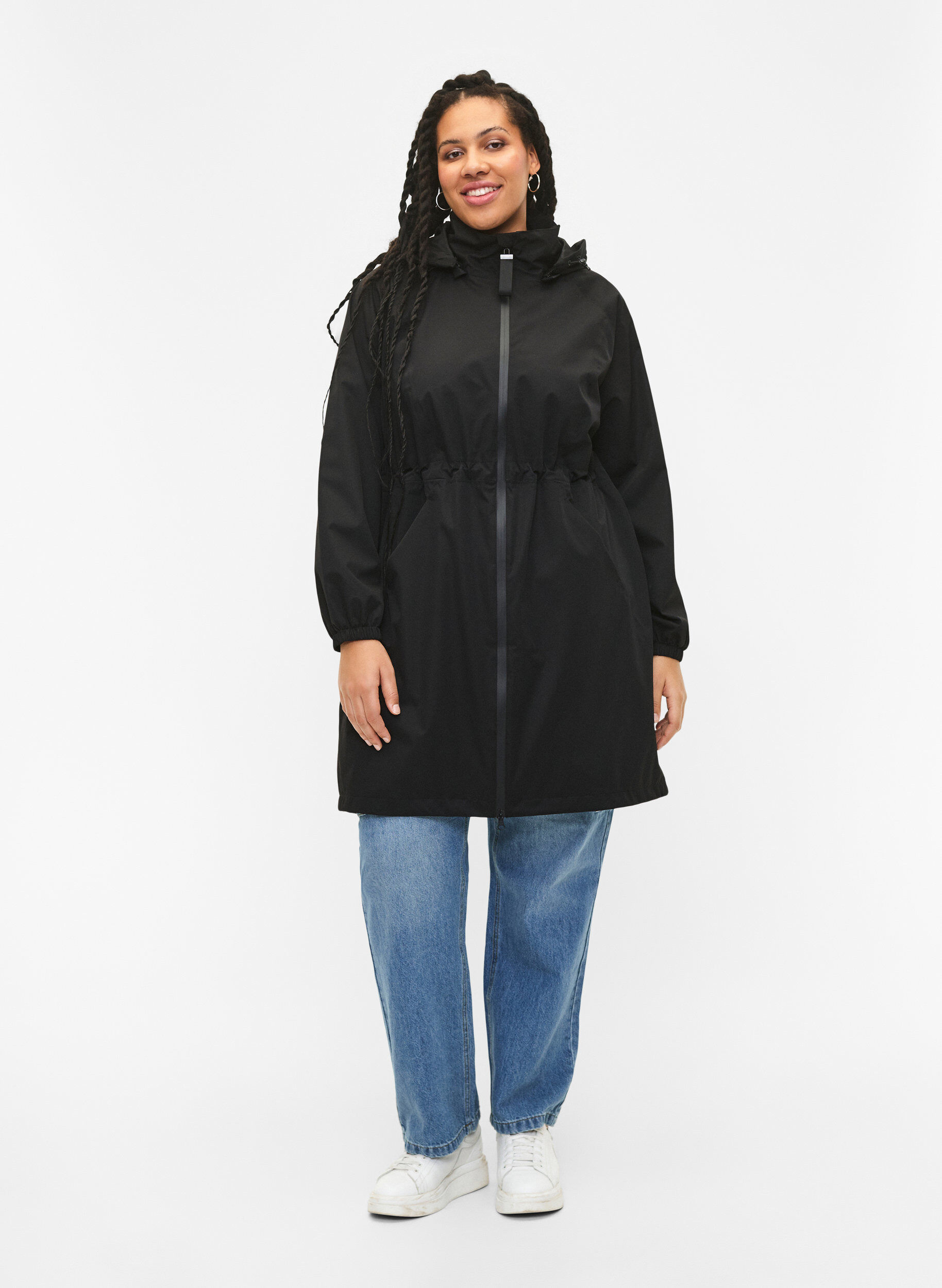 Zizzi Manteau fonctionnel avec poches et capuche, Black, Model image number 4