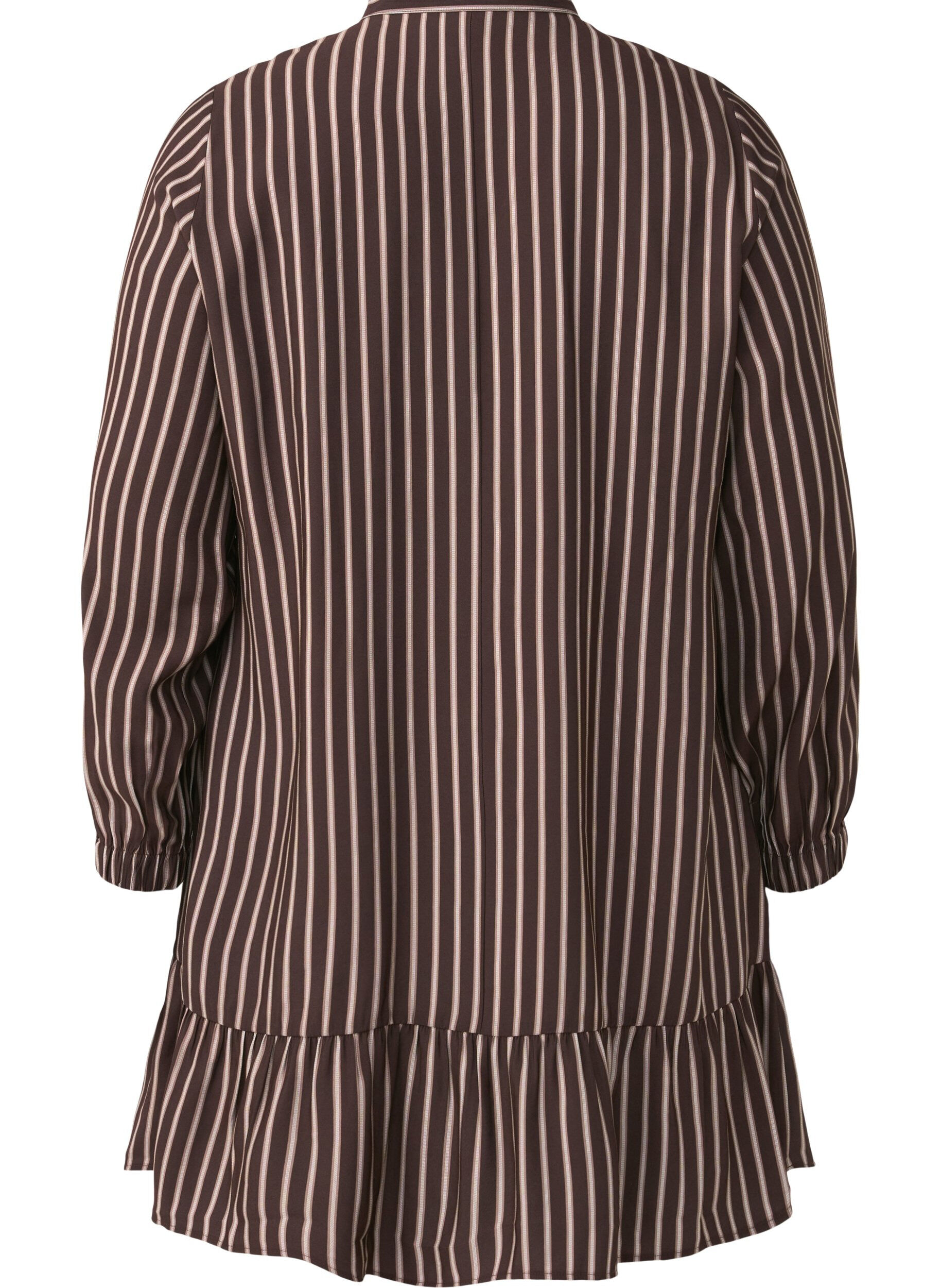 Zizzi Robe courte &agrave; rayures et jabot, Hot Fudge Stripe AOP, Packshot image number 1