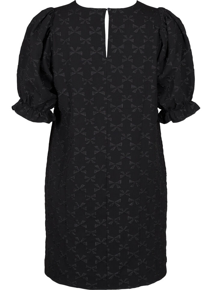 Robe jacquard courte avec des nœuds, Black W. Bow, Packshot image number 1