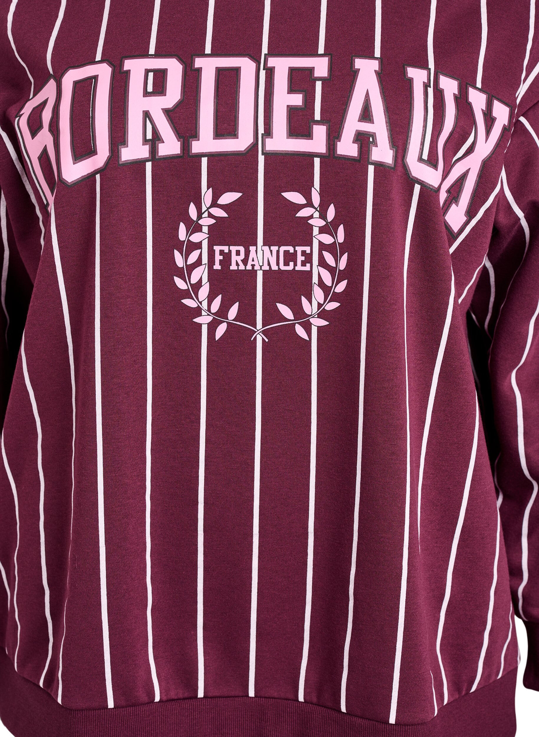 Zizzi Sweatshirt &agrave; rayures avec inscription, Bordeaux, Packshot image number 2