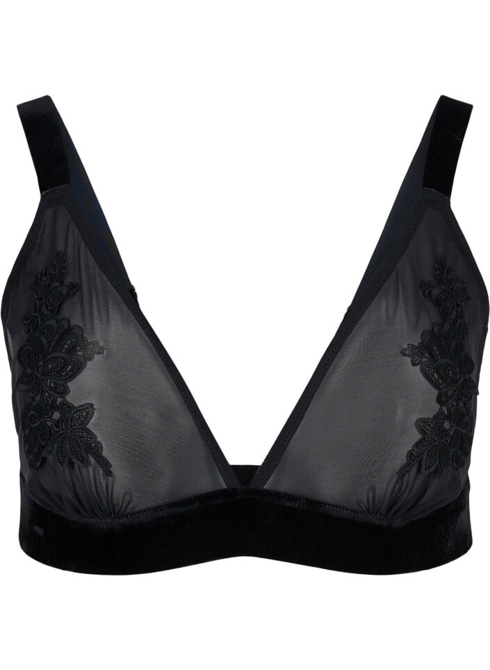 Soutien-gorge en résille avec velours et dentelle, Black, Packshot image number 0