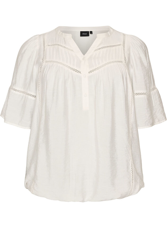 Blouse en viscose avec nervures et effet ballon, Vanille, Packshot image number 0