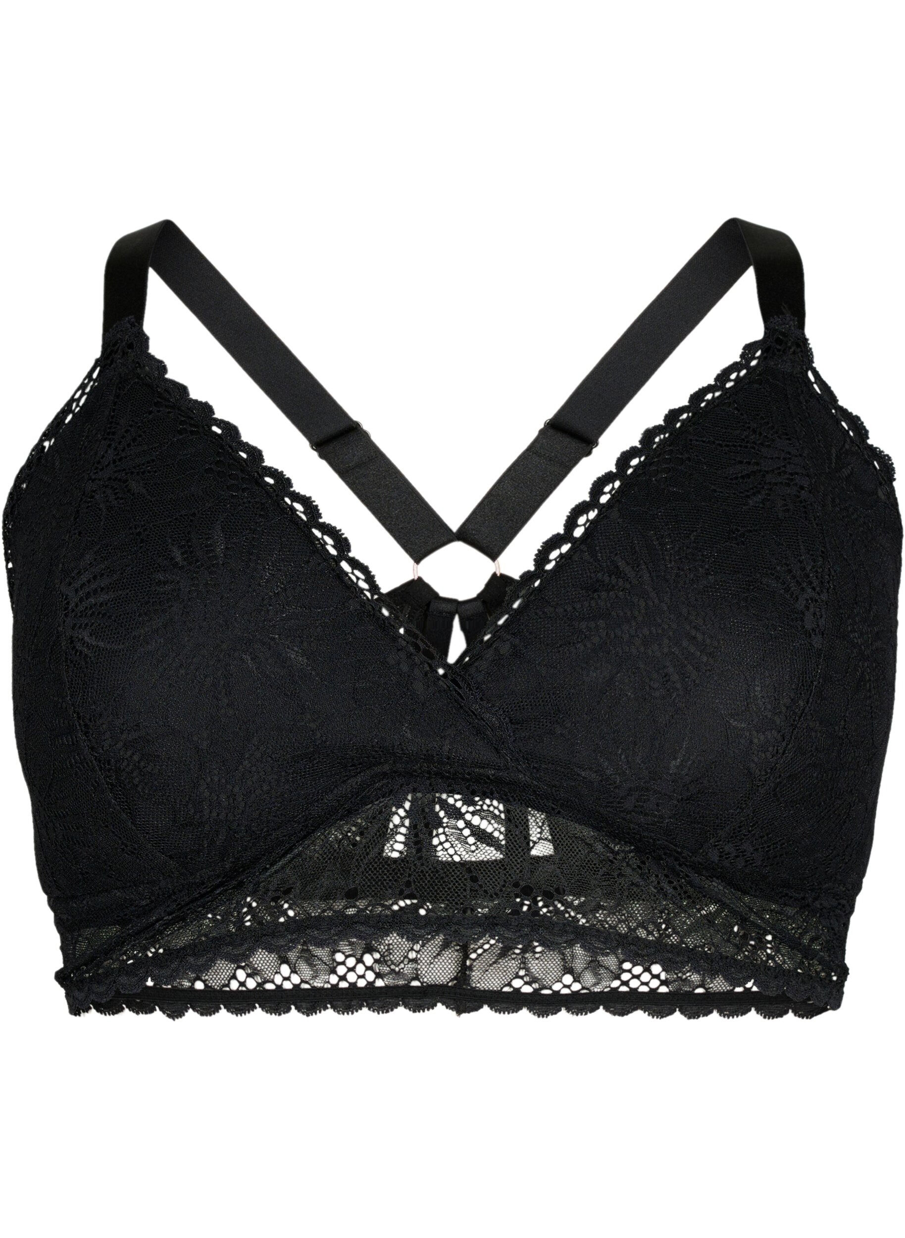 Zizzi Bralette en dentelle avec d&eacute;tail au dos, Black, Packshot image number 0