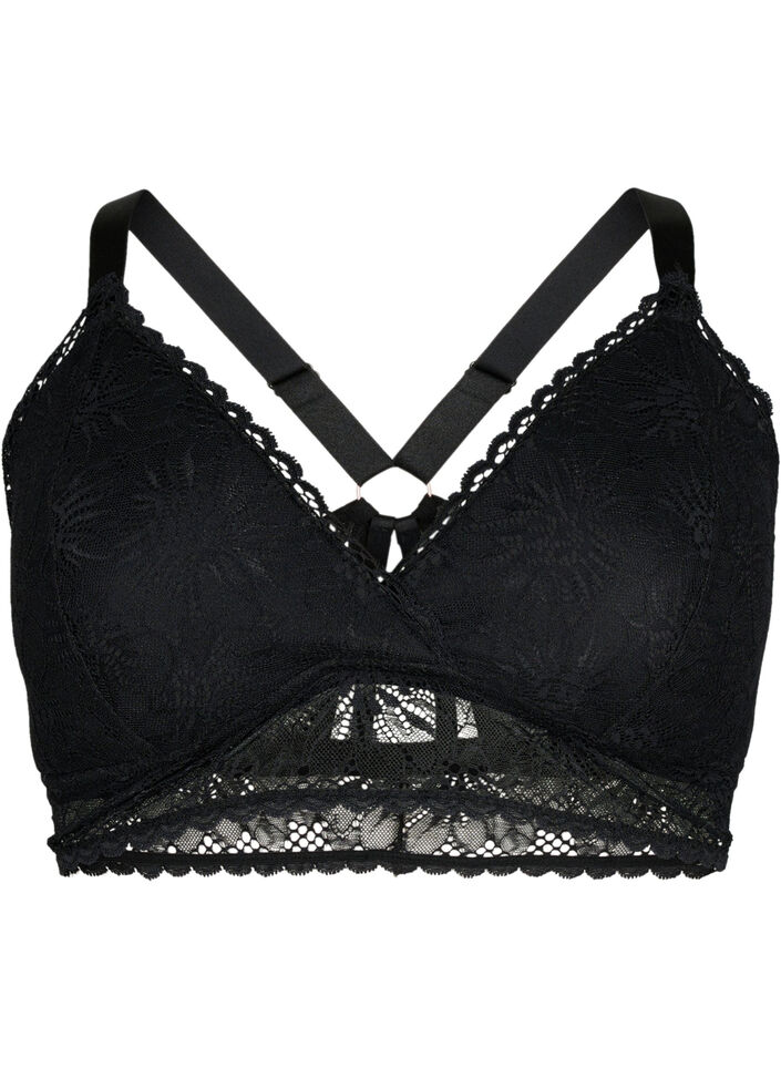 Bralette en dentelle avec détail au dos, Black, Packshot image number 0