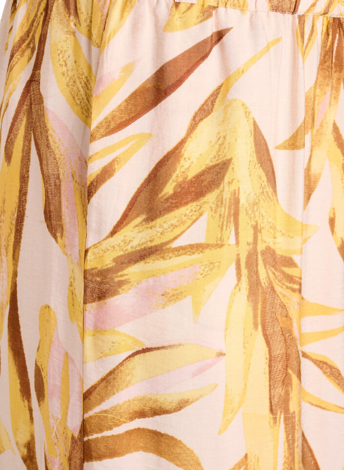 Blouse en viscose &agrave; imprim&eacute; feuillage avec volants, Jaune, Packshot image number 3