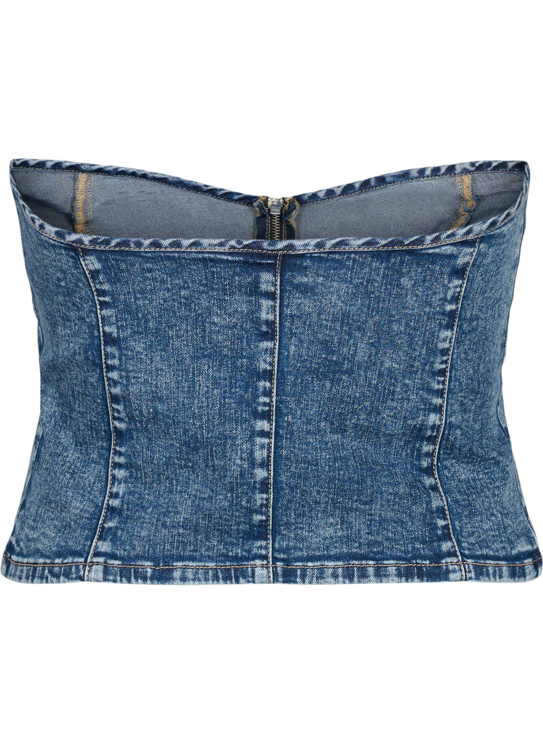 Zizzi Top corset en denim avec fermeture &eacute;clair, Blue denim, Packshot image number 1