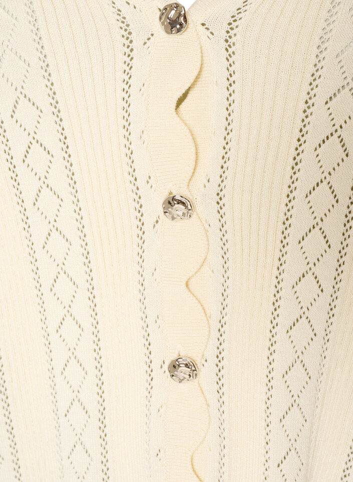 Cardigan with eyelet embroidery and wavy edges, Vanilla, Packshot image number 2