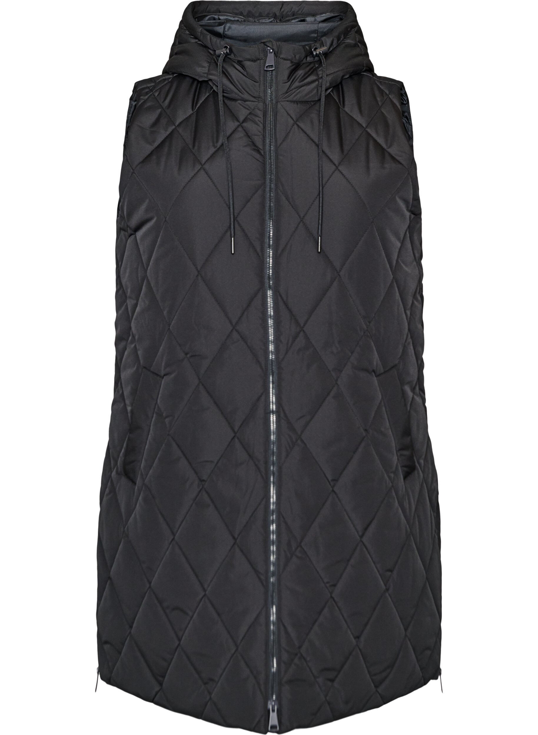 ZizziGilet matelass&eacute; mi-long &agrave; capuche, Noir, Packshot image number 0