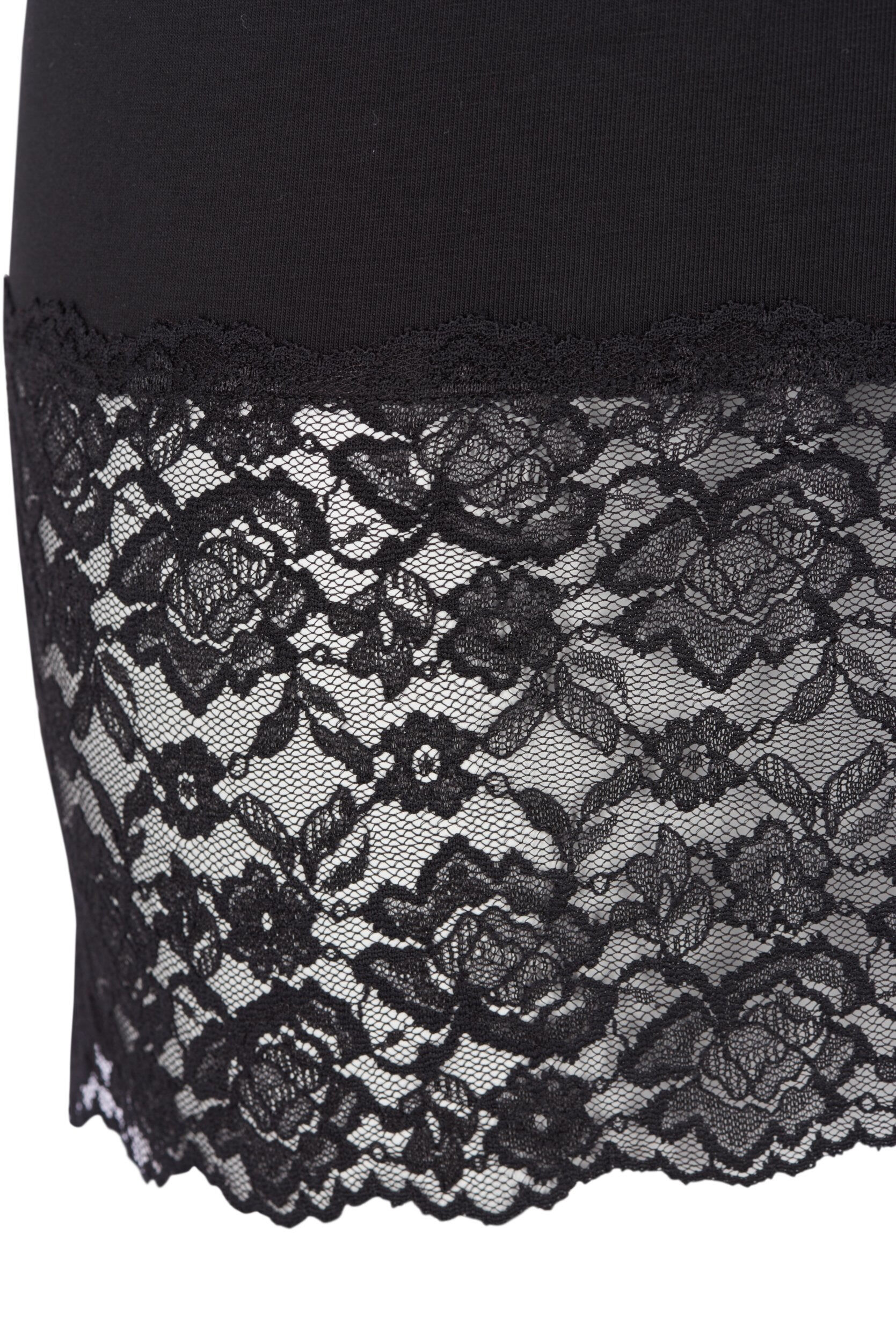 Zizzi Long top en coton avec bordure en dentelle, Black, Packshot image number 2