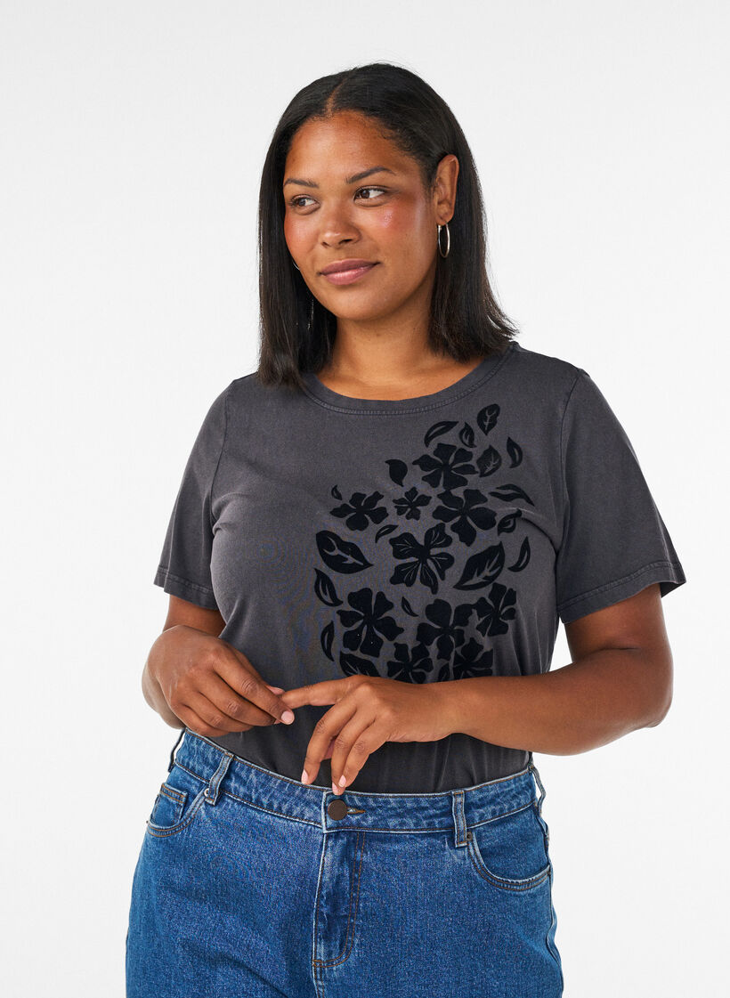T-shirt en coton bio avec imprim&eacute;, Gris anthracite, Model image number 0
