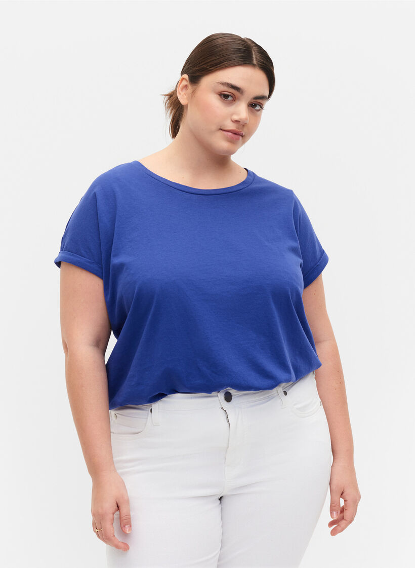 T-shirt &agrave; manches courtes en coton m&eacute;lang&eacute;, Bleu, Model image number 0