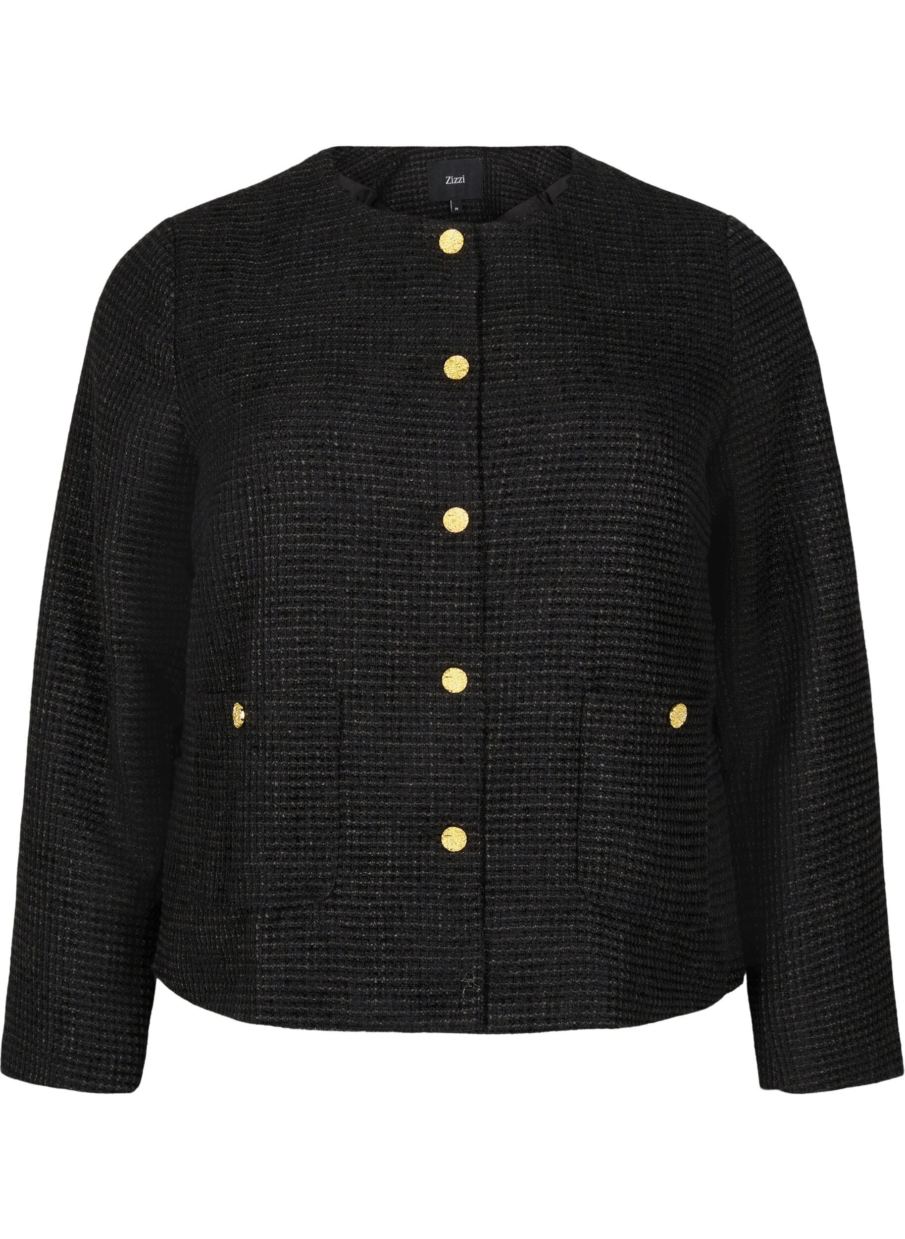 Zizzi Veste boucl&eacute;e avec poches et boutons d&eacute;coratifs, Black, Packshot image number 0