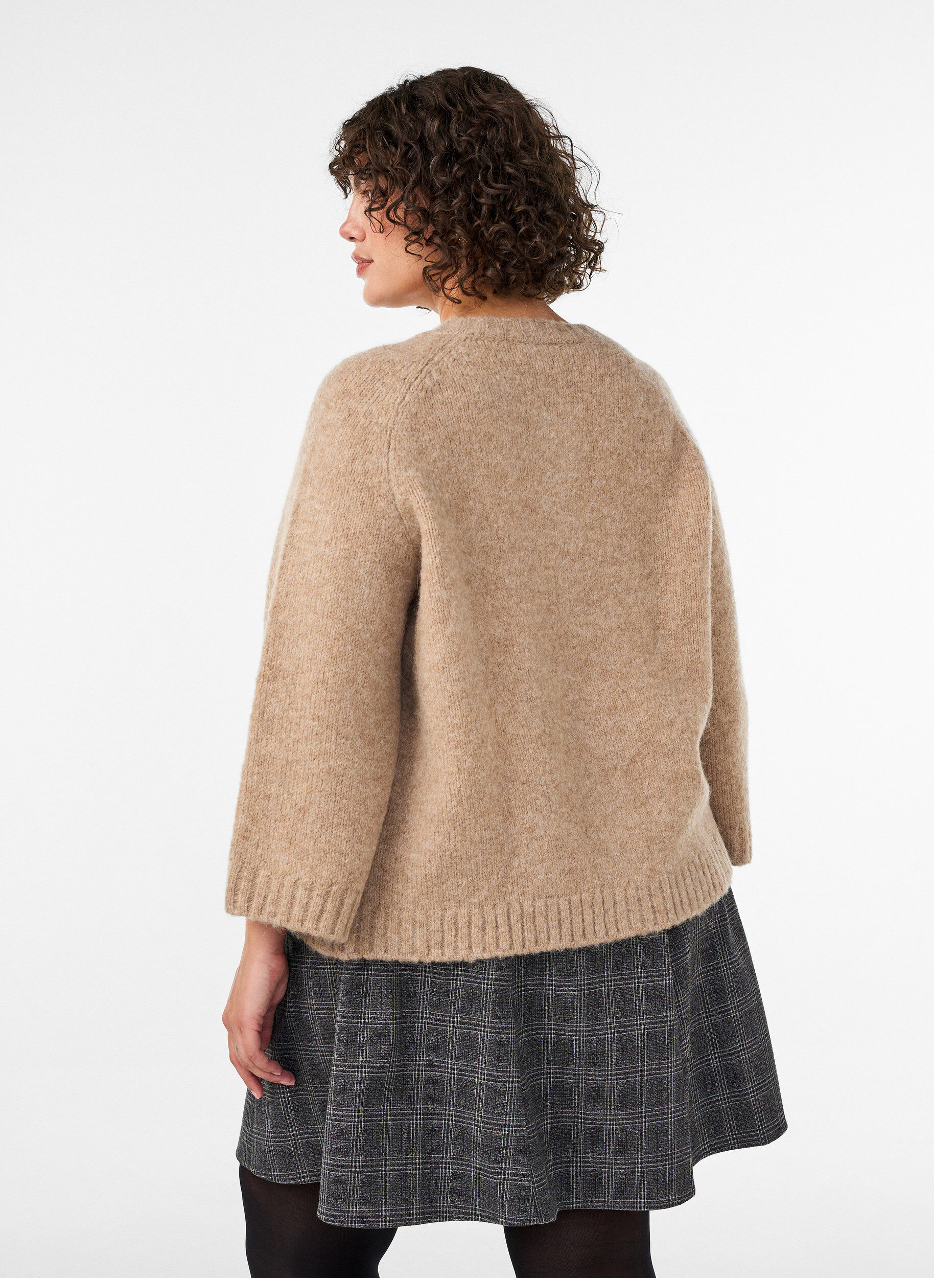 ZizziCardigan en m&eacute;lange de laine avec manches trois-quarts, Beige, Model image number 2