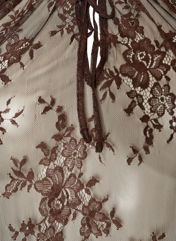 Blouse en dentelle &agrave; manches courtes avec lien &agrave; nouer, Marron, Packshot image number 2