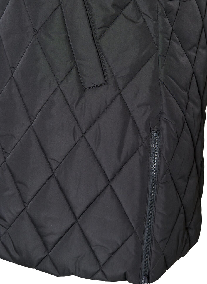Gilet matelass&eacute; mi-long &agrave; capuche, Noir, Packshot image number 3