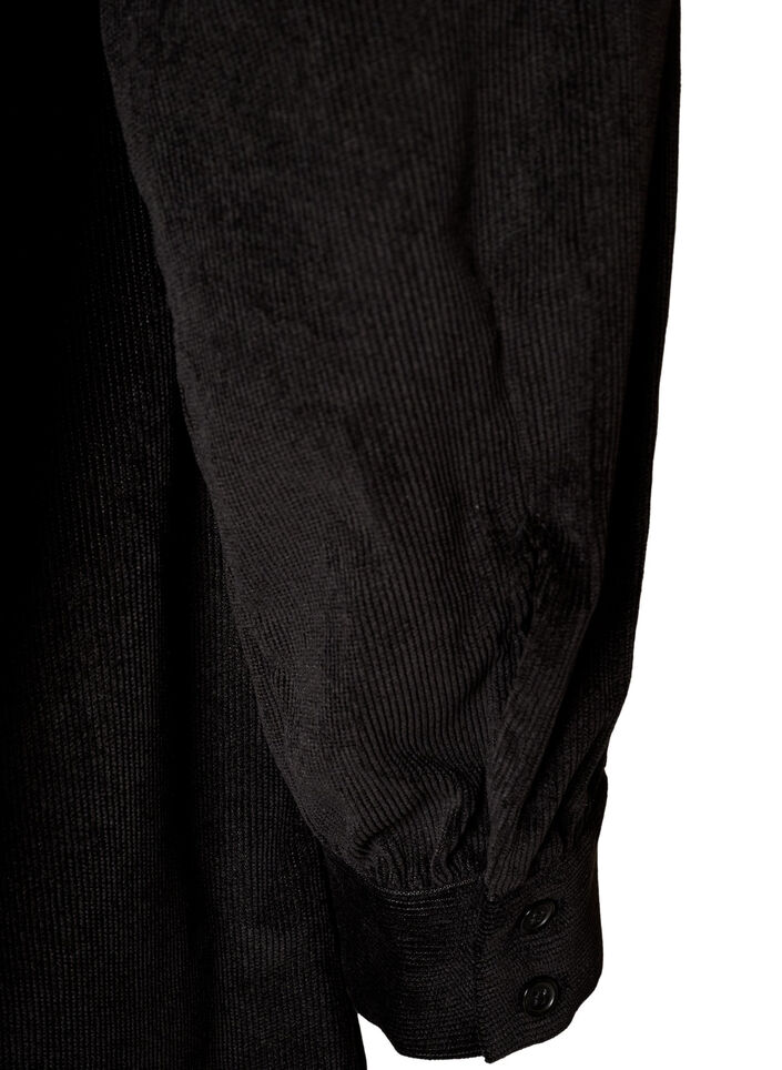 Robe chemise en velours c&ocirc;tel&eacute; avec col et fermeture boutonn&eacute;e, Noir, Packshot image number 3