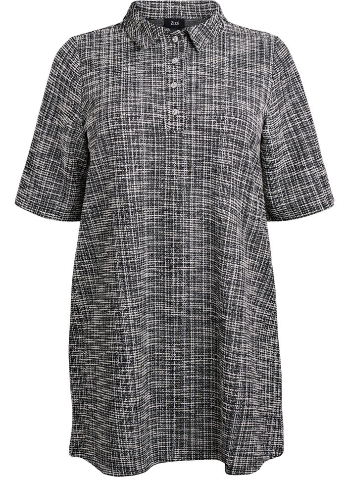 Robe courte en jersey textur&eacute; &agrave; carreaux graphiques, Vanille, Packshot image number 0